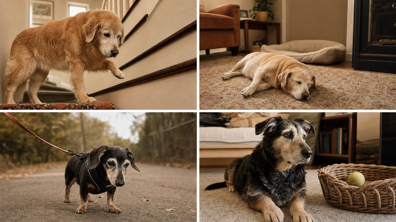 Collage of senior dogs struggling with mobility
